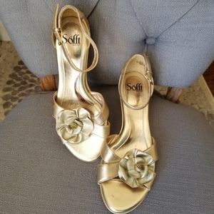 Sofft rose gold wedge leather sandals